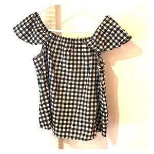 XXS J. CREW gingham off the shoulder shirt